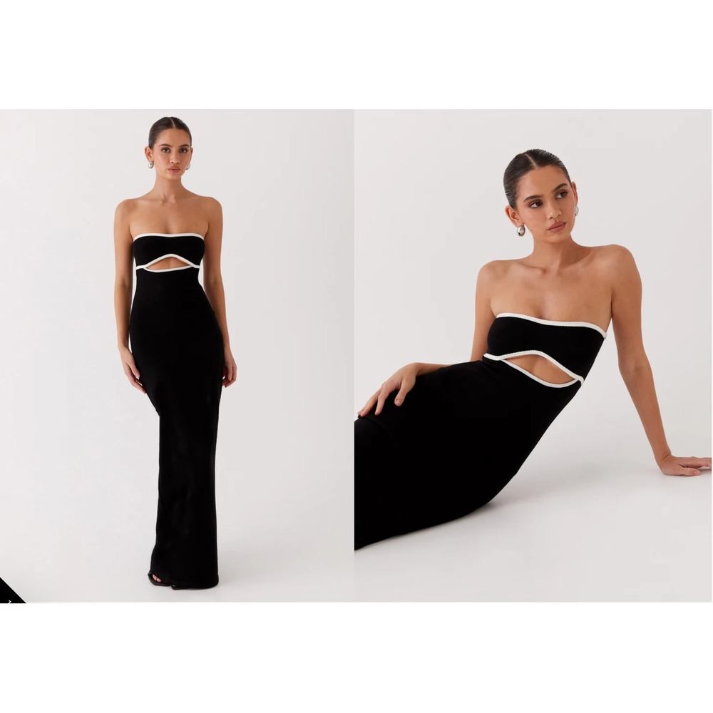 Peppermayo When In Rome Knit Maxi Dress Strapless Cutout Contrast Trim / SZ L/XL - Picture 11 of 16